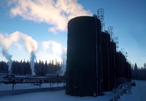 Crude Oil Hauling. Loading Crude Oil from heated tanks