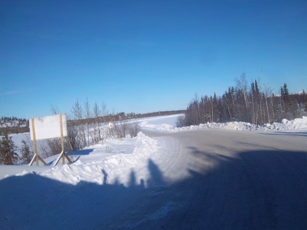 Ice road Trucking e-book preview 7. The view seen from Ingraham Trail turning off onto the start of the ice road.