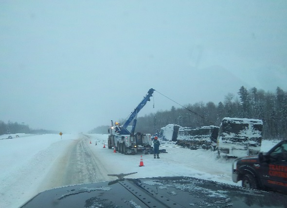 Oilfield Accidents. B-trains getting a tow