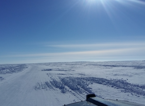 Ice road driving photos. The spur road to the new Gahcho Kue diamond mine in Northwest Territories, Canada.