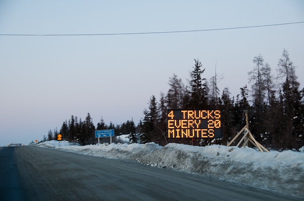 Ice Road Drivers. Ice road convoys of 4 trucks every 20 minutes