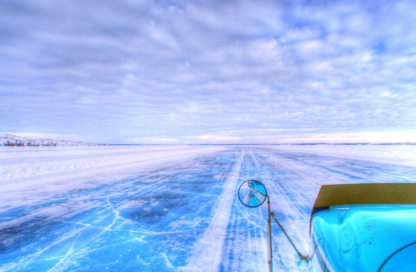 Ice Road Scenery. Blue and grays of ice road and sky