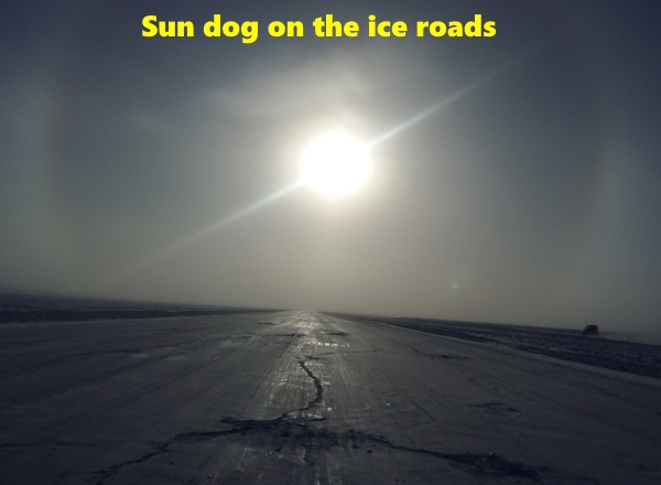 Ice road driving photos. enjoying an afternoon sundog on the ice roads.