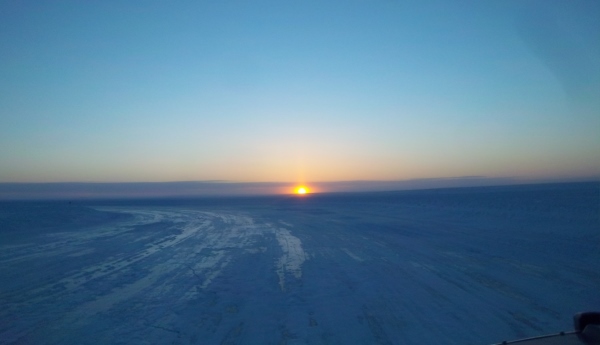 Ice Road Scenery. sunset on McKay lake