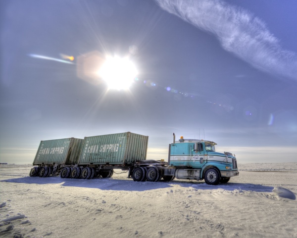 Ice Road Loads. Containers destined for the mine