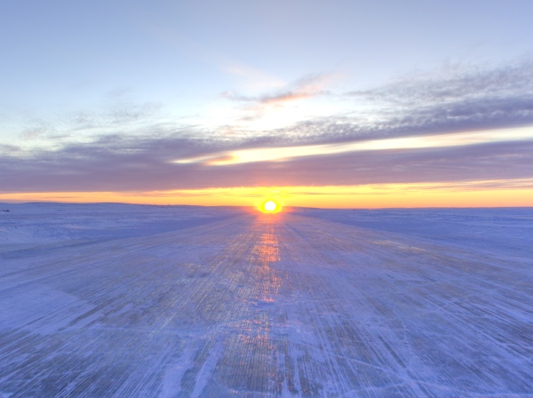 Ice Road Scenery. Beautiful sunsets