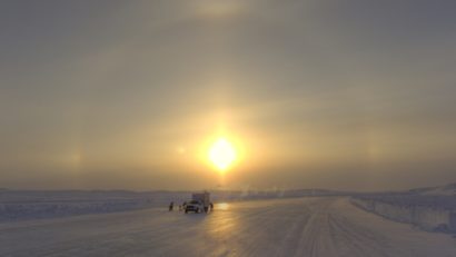 Tibbitt Contwoyto Winter Road. Ice crews worked in extreme cold temperatures maintaining the ice.