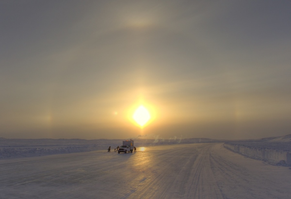 Tibbitt Contwoyto Winter Road. Ice crews worked in extreme cold temperatures maintaining the ice.