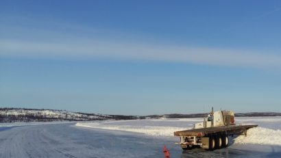 Ice road accidents. Empty trucks can return to Yellowknife in designated hammer lanes at 50 KM/hr, but one mistake at that speed can cost you dearly like this jacknife did.